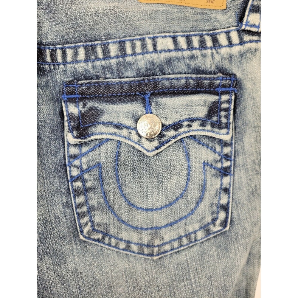 TRUE RELIGION Women's Straight size 30 Acid Wash blue Stitch flap pockets Jeans